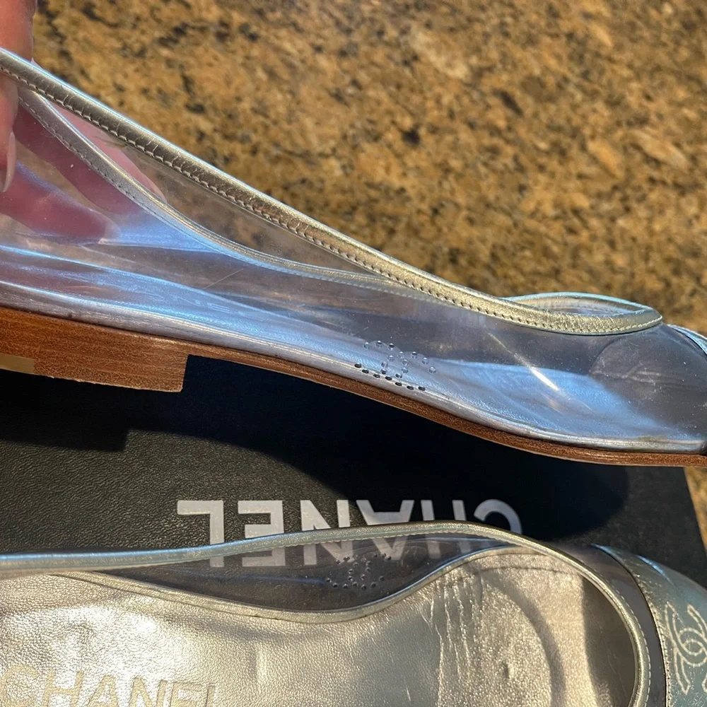CHANEL Metallic Silver Blue Cap-Toe Jelly Flats - Picture 6 of 8